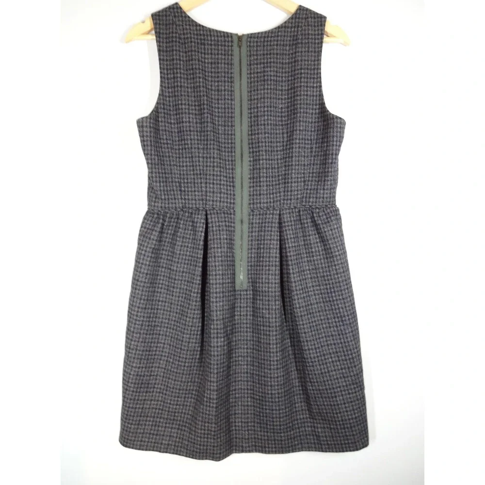 VTG J. Crew Wool Sheath Dress 8 Charcoal Houndstooth Preppy Dark Academia Career